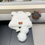 爱马仕 Hermes帽子女2024新款秋冬加厚毛绒绒保暖毛线帽可爱小熊耳朵护耳针织帽