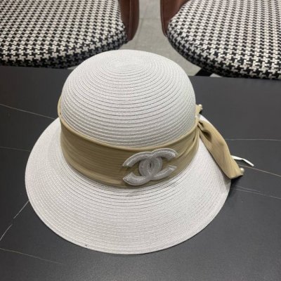 cha香奈儿 2025新款草帽遮阳帽蝴蝶结法式大帽檐女新款 细丝草夏夭防晒沙滩海边太阳帽