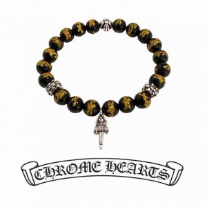 新款 专柜品质 Chrome Hearts克罗心经典复古多元素龙腾黑曜石手链手串，纯手工打造 ～正品开模潮流时尚必备 男女均可佩戴 情侣同款 官网原版 摇滚朋克