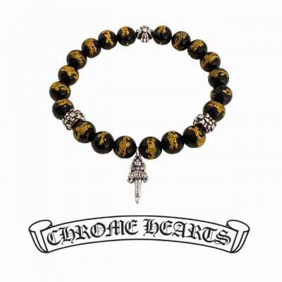 新款 专柜品质 Chrome Hearts克罗心经典复古多元素龙腾黑曜石手链手串，纯手工打造 ～正品开模潮流时尚必备 男女均可佩戴 情侣同款 官网原版 摇滚朋克