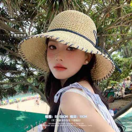 香奈儿Chanel 沙滩草帽子女2025新款夏天海边遮阳防晒太 阳帽草编度假凉帽大帽檐