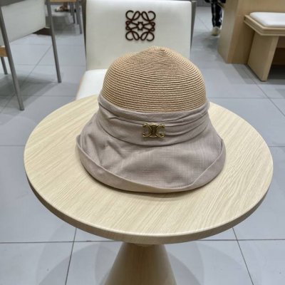 celine塞琳翻沿布草拼接渔夫帽女夏日系宽檐遮阳盆帽百搭防晒太阳帽透气草帽