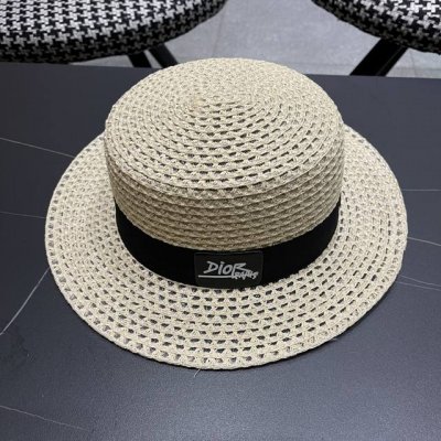 Dior迪奥镂空平顶礼帽女英伦春天帽子女小檐太阳 帽草帽百搭时尚小清新遮阳帽
