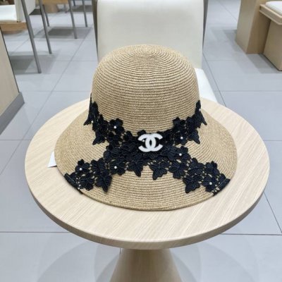 p100 Chanel 香奈儿草帽2025新款日系甜美女夏季草编沙滩防晒遮阳帽大檐可折叠太阳帽
