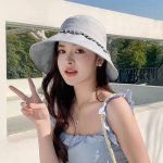 蒙口Moncler 新款蝴蝶结渔夫帽子女显脸小夏季大帽檐帽度假遮 阳太阳帽