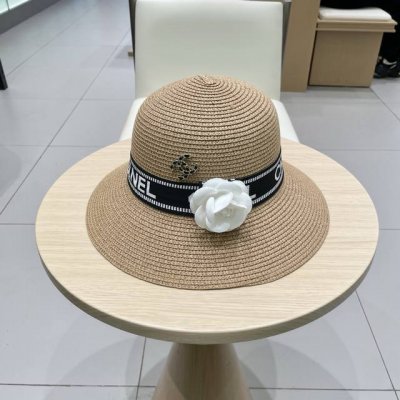 Chanel 渔夫帽子女夏季圆顶帽日系百搭出游防晒草帽韩版字母织带遮阳盆帽