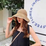 普拉达prada日系蕾丝草帽女小清新沙滩遮阳盆帽韩版潮可折叠 防晒钩针渔夫帽夏