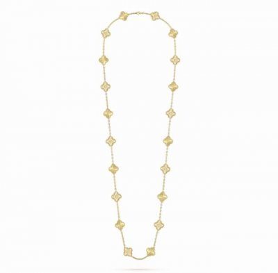 V金镀咪金 Vca高级车花钻20花四叶草项链 Cleef&Arpels 四叶草 此系列设计灵动 线条流畅 易于佩戴 展现无限搭配的可能 为每一位女性的生活带来丰