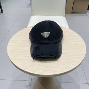 普拉达prada大头围破洞美式显脸小棒球帽女春夏防晒做旧加深设计感鸭舌帽子男