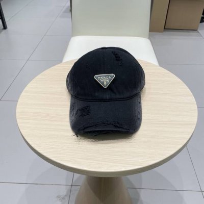普拉达prada大头围破洞美式显脸小棒球帽女春夏防晒做旧加深设计感鸭舌帽子男