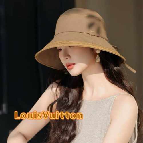 Lv路易威登稻草人帽子女春夏新款韩版遮脸防晒渔夫帽大檐防紫外线遮阳太阳帽