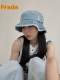 prada普拉达 做旧水洗牛仔渔夫帽子女破洞毛边设计街头小众盆帽潮