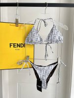 双面可穿 带胸垫 Fendi芬迪新款比基尼套装 印花系带内衣+丁字三角内裤分体泳衣套装 码数：Sml Xl