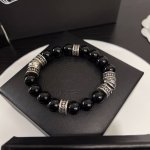 现货 克罗心 10Mm黑曜石手串 银珠手链 Chrome Hearts 银珠