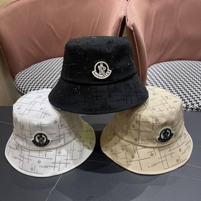 moncler蒙口夏季新款亮片渔夫帽女百搭重工水钻，遮阳盆帽显脸小牛仔防晒太阳帽