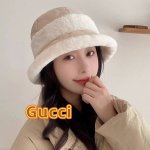 Gucci 毛绒帽子2024新款秋冬季百搭显脸小保暖渔夫帽女士日系网红水桶帽