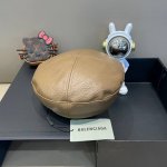 Balenciaga巴黎世家2024新款皮贝雷帽女秋季英伦复古画家帽纹路皮质蓓蕾帽子潮