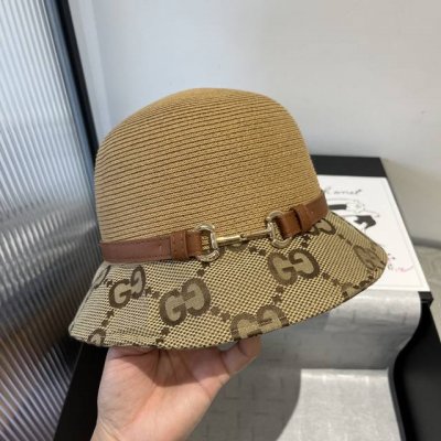 gucci古琦皮带款草帽 细草盆帽 方便携带 高端定制 头围57Cm 米 卡其两色