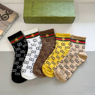 配包装 一盒5双 gucci 古奇 新款袜子 纯棉面料 火爆图案 专柜同步中短筒袜子 大牌出街 潮人必备超好搭