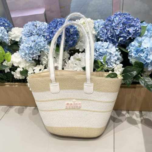 缪缪Miumiu2025新款通勤托特包包编织包单肩女包夏季高级感时尚