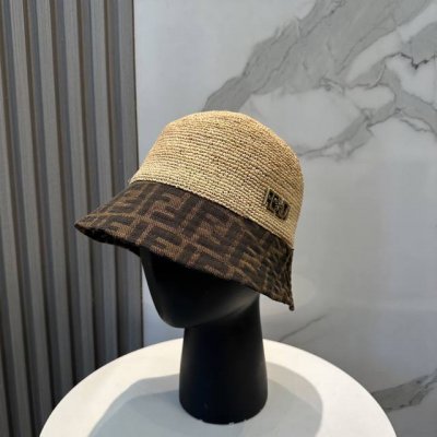 芬迪Fendi 进口拉菲草拼色 盆帽简约不失庄重 低调奢华 极具造型感 ！ 渔夫帽款式设计 ，真心好看也百搭