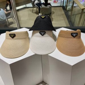 prada普拉达 春夏新款遮阳草帽帽 空顶遮阳帽 防嗮遮阳帽 可折叠 头围57Cm