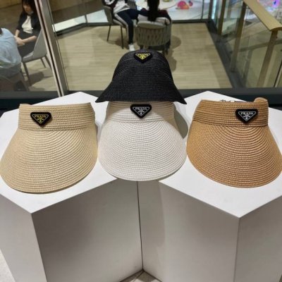prada普拉达 春夏新款遮阳草帽帽 空顶遮阳帽 防嗮遮阳帽 可折叠 头围57Cm