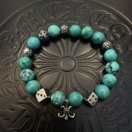 160 新款【专柜品质】Chrome Hearts克罗心经典复古多元素绿松石手串手链 ，快手/Ins/小红书热门，凹凸造型不同的花纹设计风格呈现出与众不同 十字