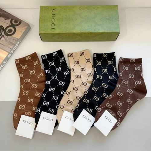 配包装 一盒5双 Gucci 古奇 新款中筒袜子！纯棉面料，火爆图案，专柜同步袜子，大牌出街，潮人必备超好搭