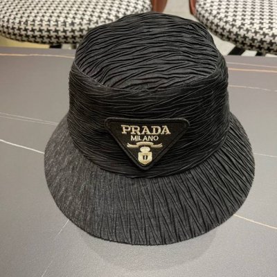 P80 Prada普拉达 新款大帽檐刺绣遮阳帽，渔夫帽，小红书网红爆款 防紫外线大檐遮脸防晒太阳渔夫帽