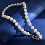 项链Df80 tiffany蒂芙尼Tfn欧美时尚个性光面间钻铆钉环环相扣链环珍珠项链 黄铜材料电镀18K金 银色 项链长约45.7Cm 项链重约56.29G 珍