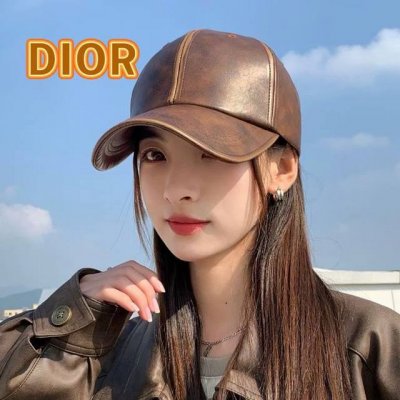 迪奥Dior秋冬时尚复古pu皮鸭舌帽棒球帽子宽檐显脸小男女户外遮阳防晒帽