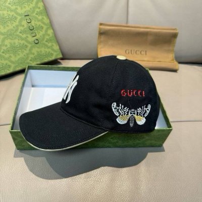 配盒子布袋 Ny&Gucci 古奇 合作款 最新款原单棒球帽 1:1开模订制 重工刺绣 细节可媲美专柜 原版帆布料+头层牛皮 质量超赞 帅男靓女首选 时尚百搭