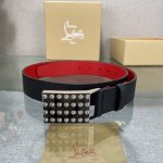 特 配包装盒3.5宽Christian Louboutin 男士Ricky标志性徽标搭扣黑色腰带红色底，双面牛皮。