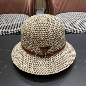 prada普拉达镂空透气水桶帽女夏天出游逛街百搭 小清新盆帽潮日系休闲优雅帽子