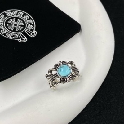 专柜品质 Chrome Hearts克罗心 经典复古十字花蓝钻开口戒指 凹凸造型不同的花纹设计风格呈现出与众不同 十字架童军花是克罗心的标志 所以更经久不衰 正