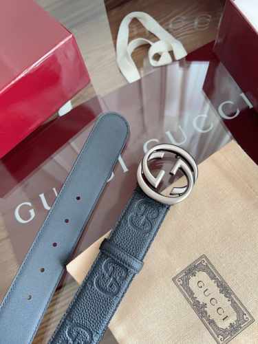 gucci 经典全皮压花宽度4.0Cm 专柜新版Logo横标，原版进口南非皮底，精品双G铜扣 高端品质，不惧对比。