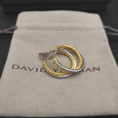 david Yurman 纽线镶钻分色耳环。 内径约2Cm 编号Dyeh-017