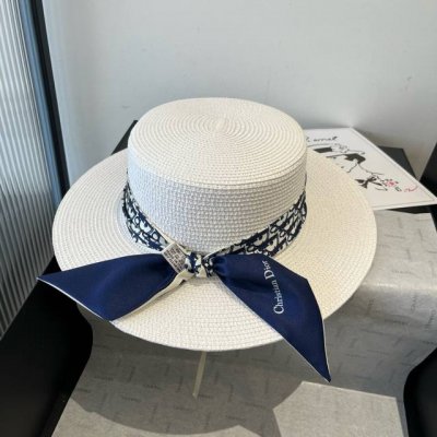 dior迪奥新款平顶礼帽 遮阳草帽 头围57Cm