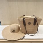 p150 Gucci古奇2025新款两件套复古托特包包女夏森系草编包百搭大容量草帽组合套装潮流