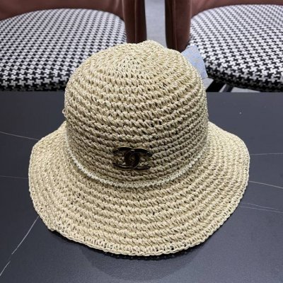 Chanel香奈儿草帽日系甜美珍珠蝴蝶结草帽女夏季 海边度假出游遞阳防晒太阳帽子