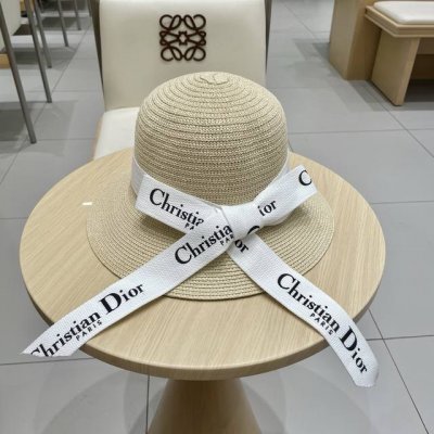 Dior迪奥新款盆帽 名媛风草帽 台湾pp草制作 头围57Cm