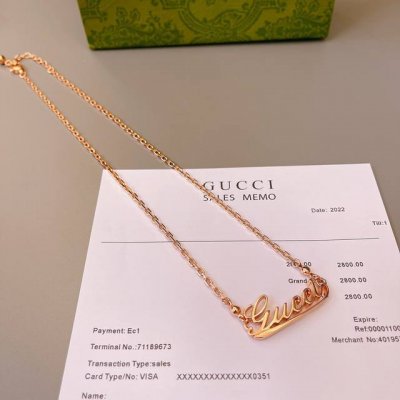 gucci古驰饰手写体Gucci标识玫瑰金项链