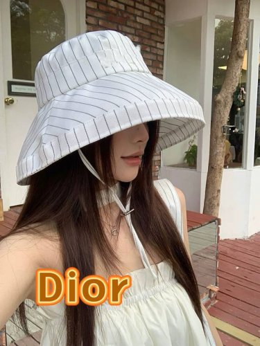 dior迪奥帽子女2025新款春季小清新条纹渔夫帽出游遮阳防晒圆顶盆帽显脸小