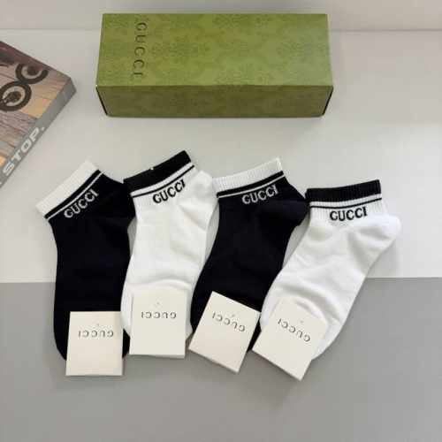 配包装 一盒4双 Gucci 古奇 新款短筒袜子，纯棉面料，潮人必备 ，爆款经典双G船袜 个性时尚百搭款，你值得拥有哦