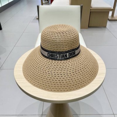 Dior迪奥春夏新字母标草编渔夫帽显脸小盆帽防晒透气遮阳帽宽檐草帽女