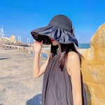 普拉达 夏季帽子女大檐帽防紫外线遮脸防晒遮阳太阳渔夫时尚百搭大沿帽子