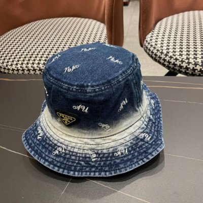 P80普拉达Prada 新款夏天沙滩牛仔渔夫帽出街必备