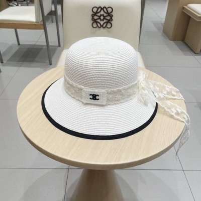 Celine塞琳草帽飘带渔夫帽女春夏可折叠蕾丝蝴蝶结沙滩帽甜美盆帽防晒遮阳帽