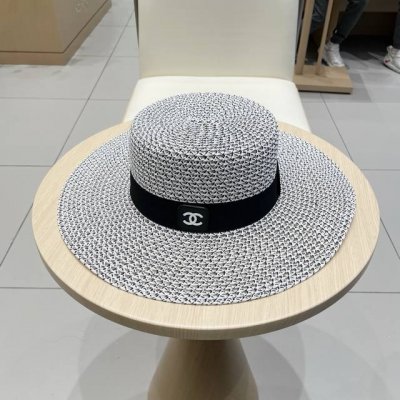 香奈儿Chanel镂空平顶草帽女夏季度假休闲沙滩帽英伦礼帽出游防晒遮阳帽子